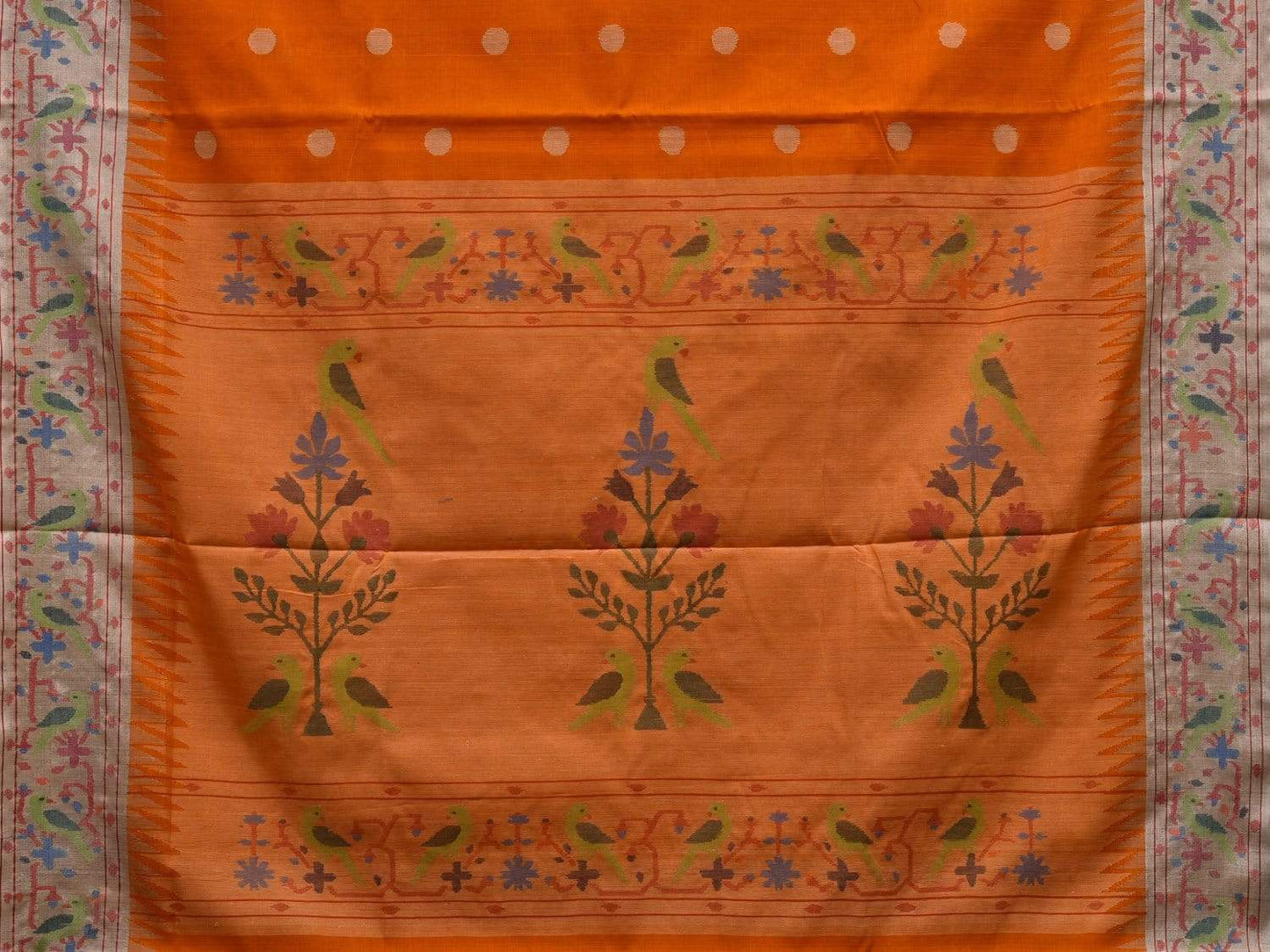 Orange Paithani Cotton Handloom Saree with Parrot Border Design p0365