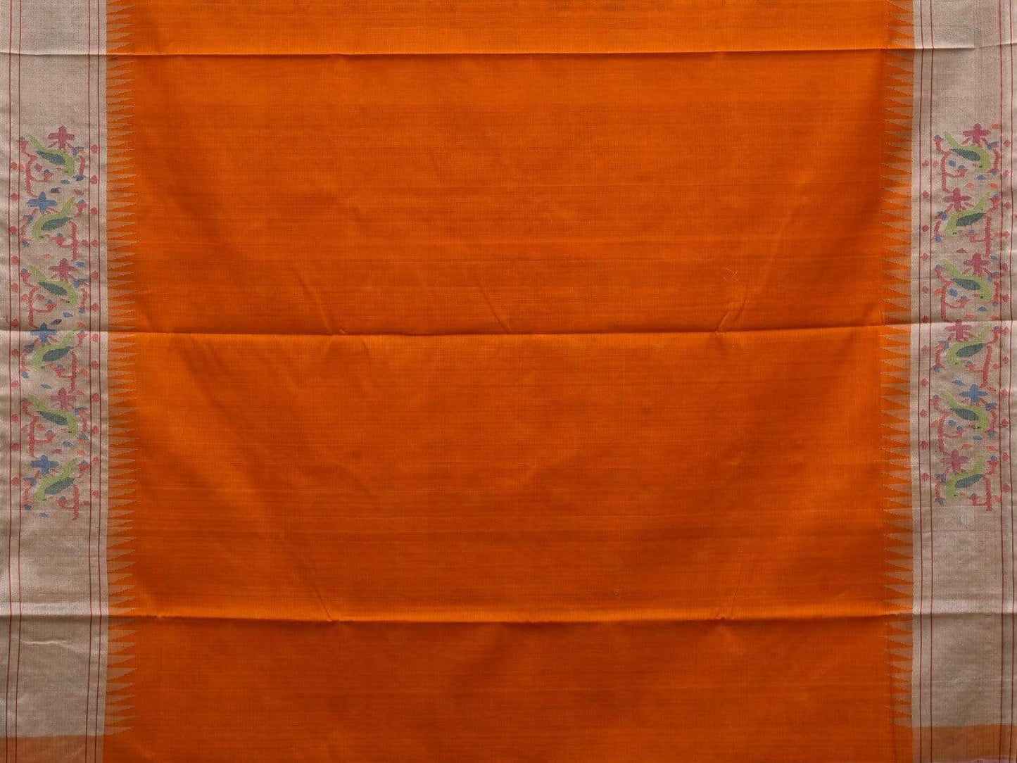 Orange Paithani Cotton Handloom Saree with Parrot Border Design p0365