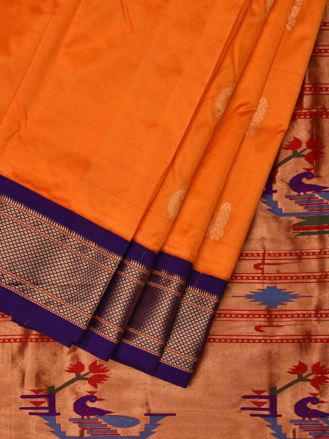 Orange Paithani Silk Handloom Saree with Body Buta Design p0428