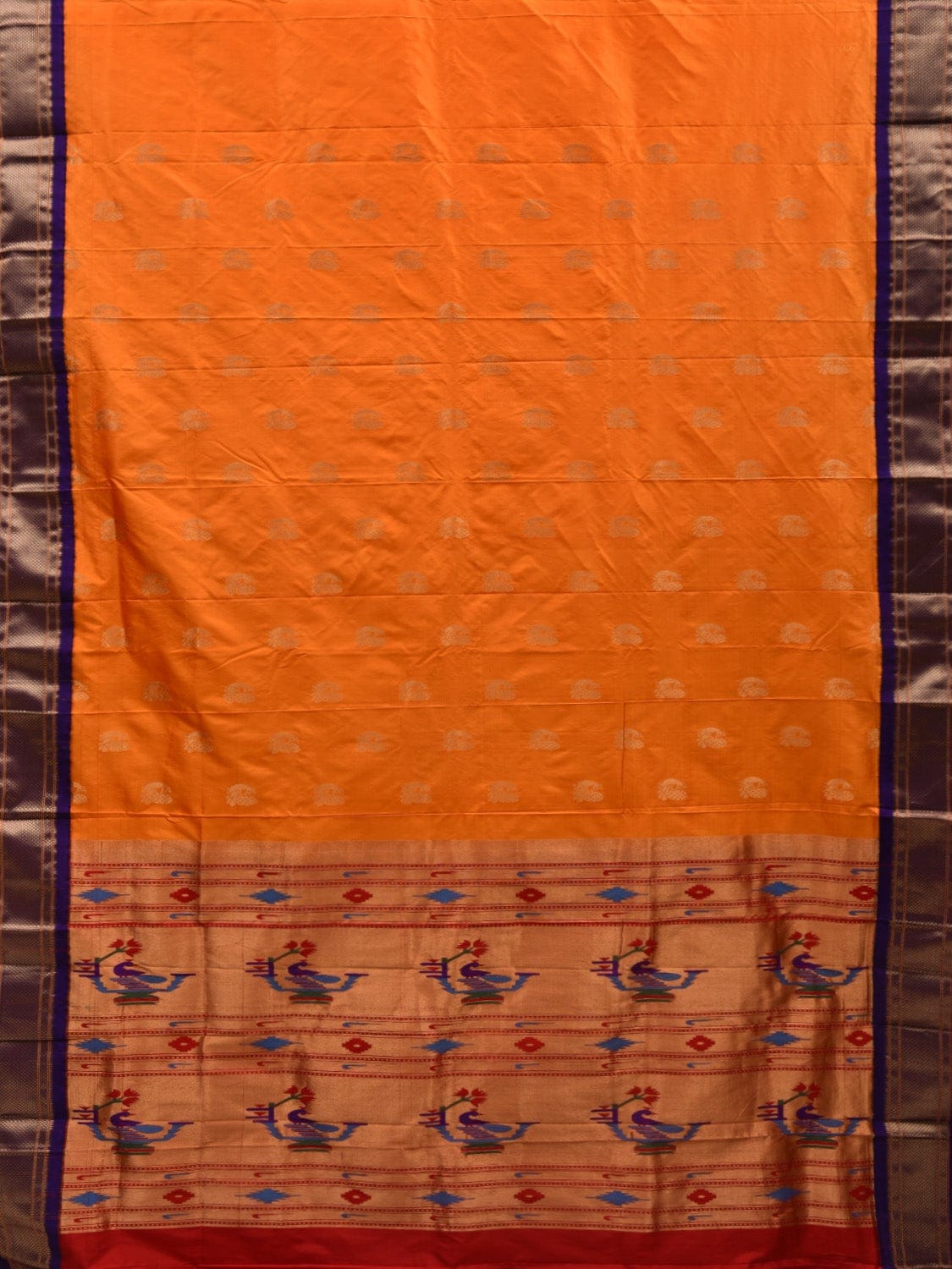 Orange Paithani Silk Handloom Saree with Body Buta Design p0428