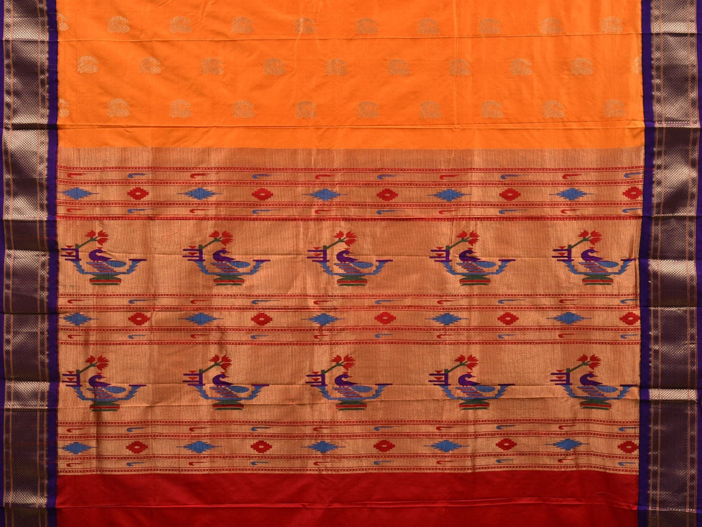 Orange Paithani Silk Handloom Saree with Body Buta Design p0428