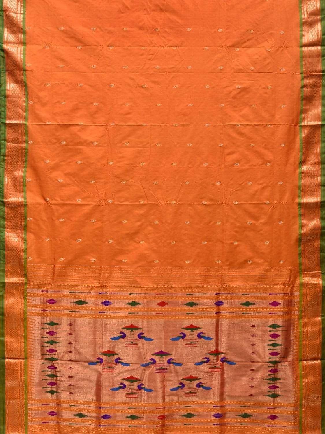 Orange Paithani Silk Handloom Saree with Double Pallu Design p0374