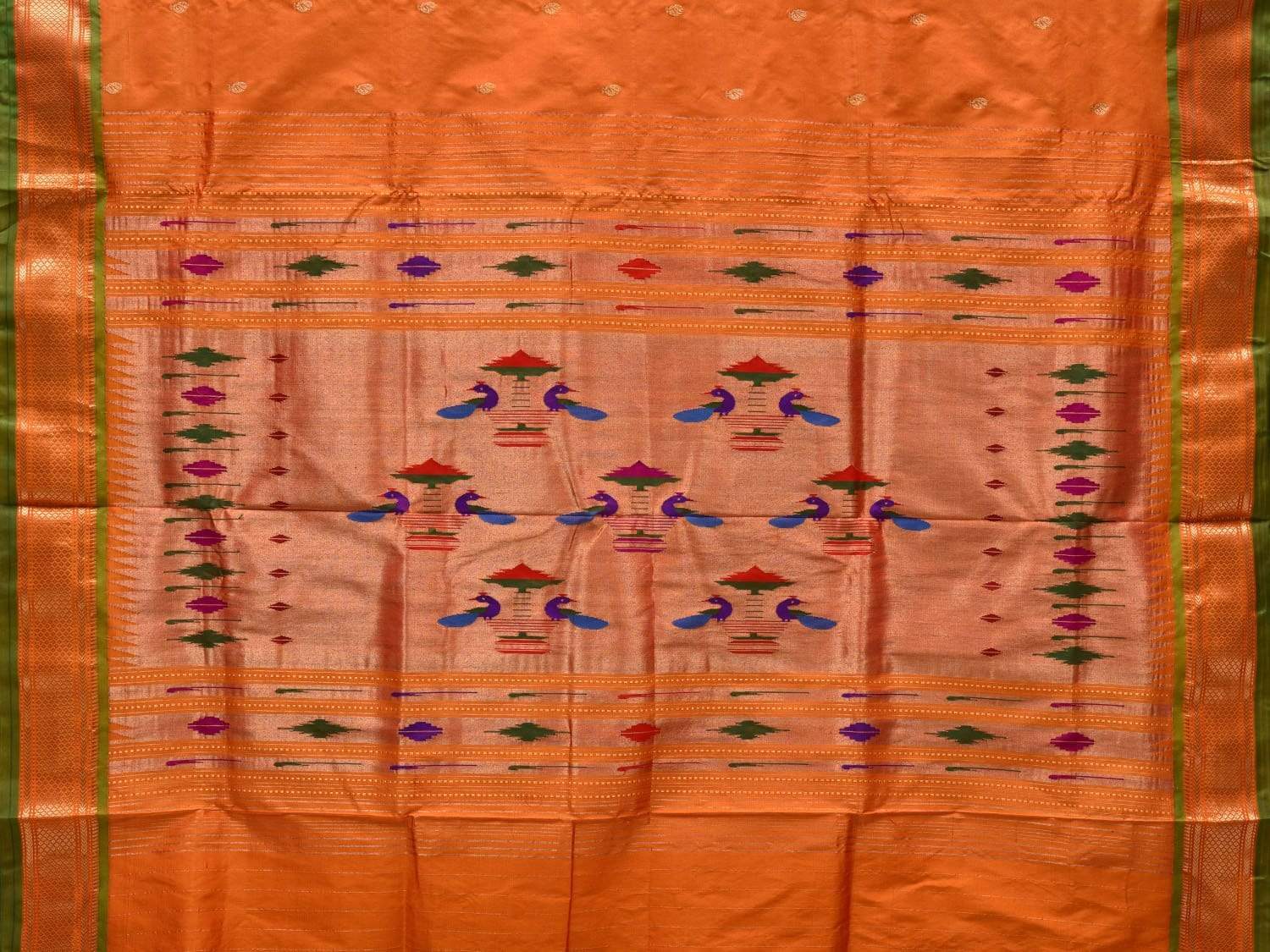 Orange Paithani Silk Handloom Saree with Double Pallu Design p0374