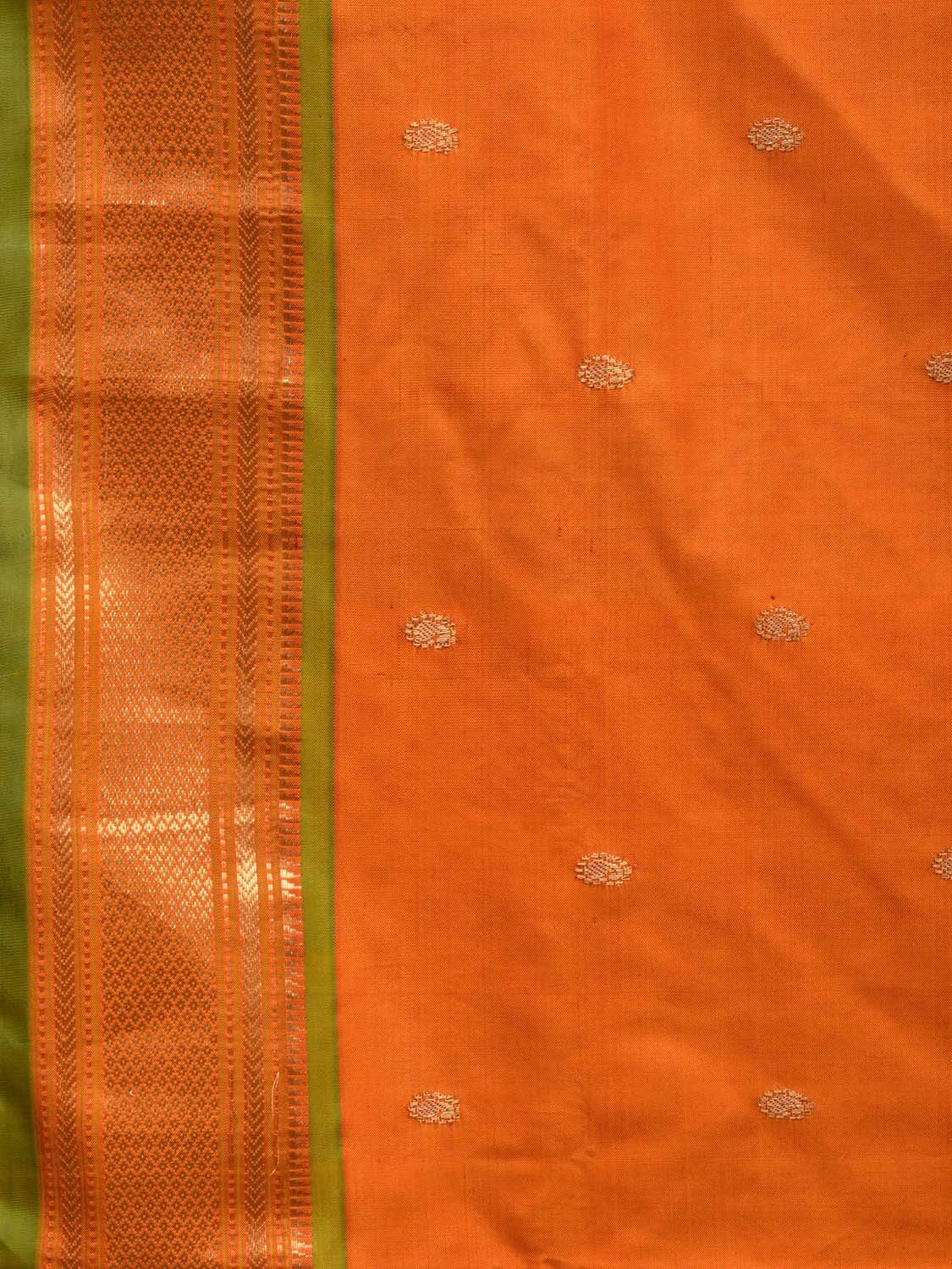 Orange Paithani Silk Handloom Saree with Peacocks and Lotus Pallu Design p0403