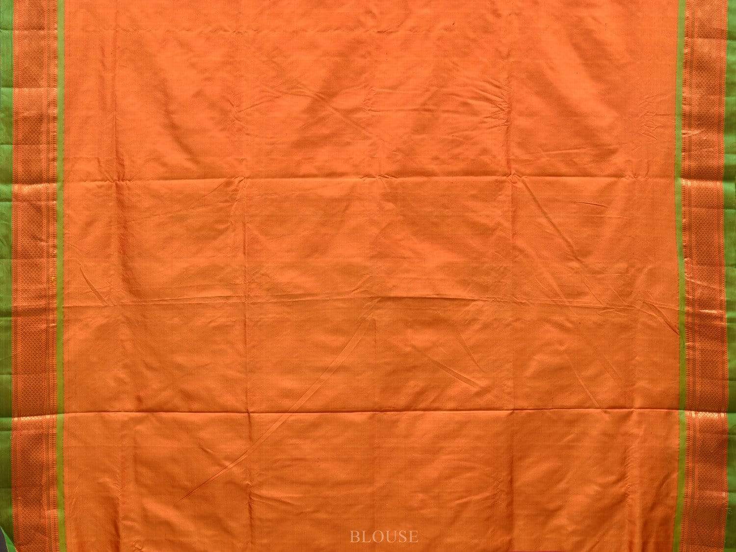 Orange Paithani Silk Handloom Saree with Single Pallu Design p0372