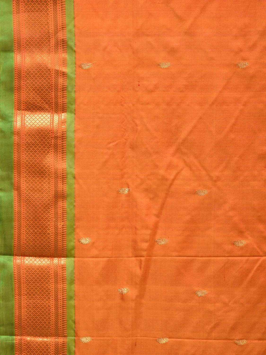 Orange Paithani Silk Handloom Saree with Single Pallu Design p0372
