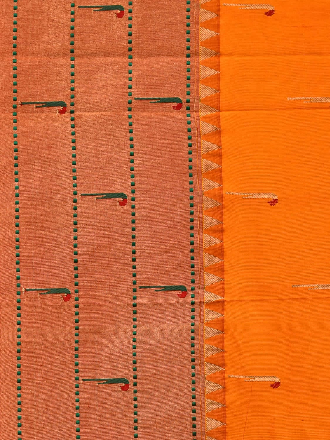 Orange Paithani Silk Handloom Saree with Triple Muniya Border and Pallu Design p0482