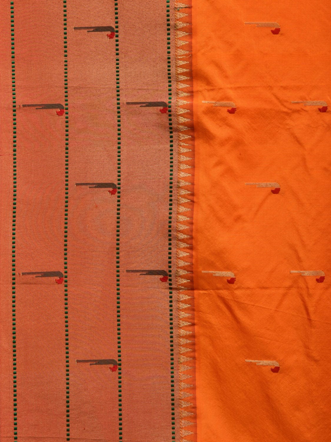 Orange Paithani Silk Handloom Saree with Triple Muniya Border Design p0442