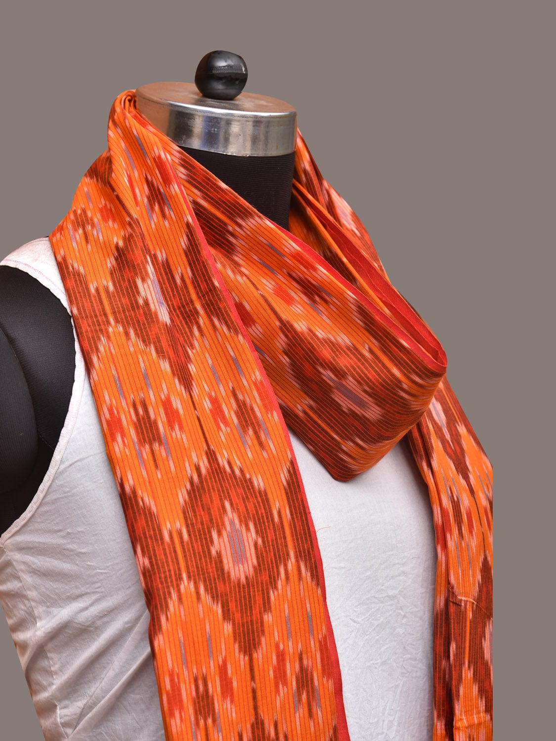 Orange Pochamaplly Ikat Cotton Handloom Dupatta with Grill Design ds3364