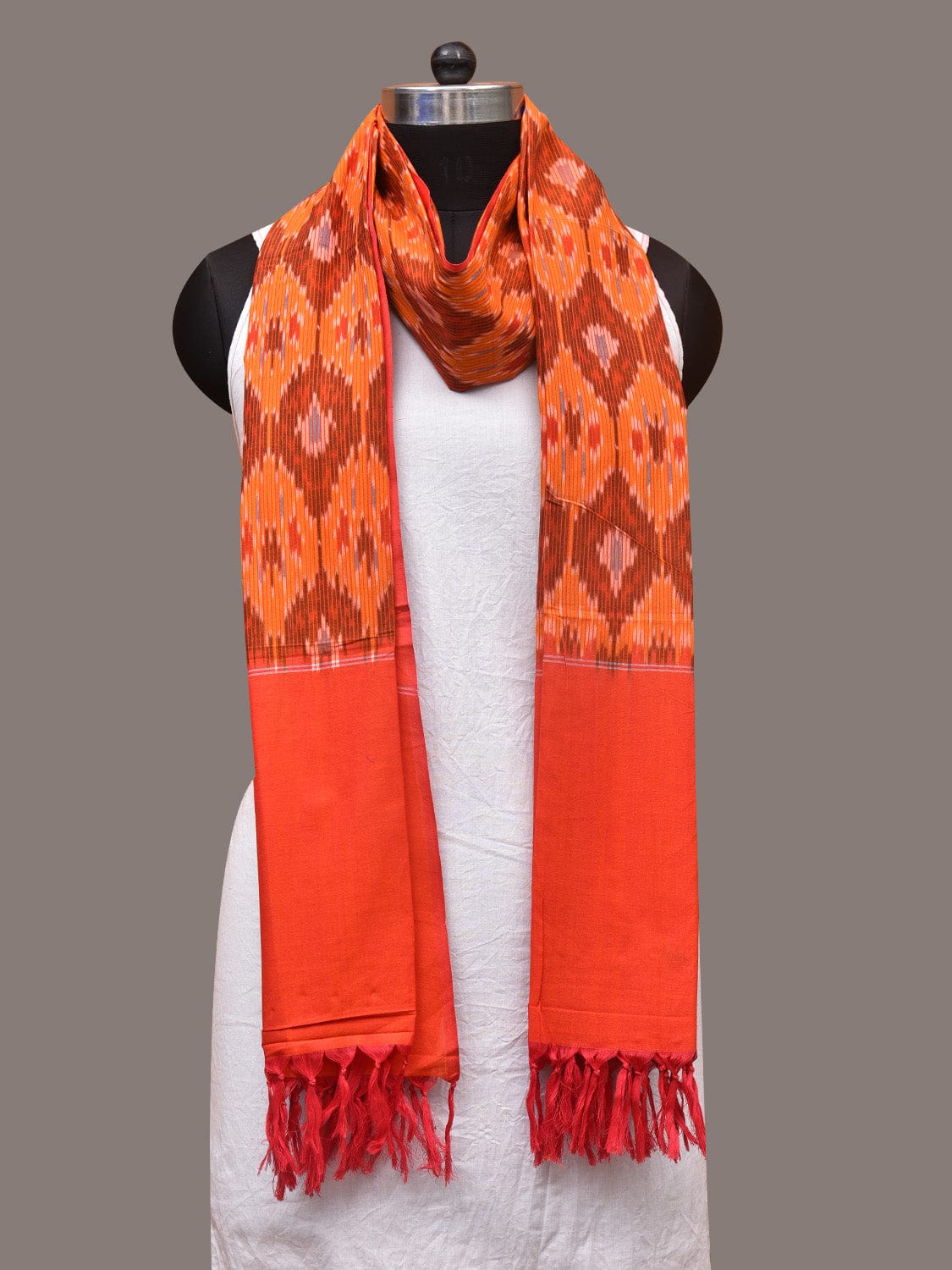 Orange Pochamaplly Ikat Cotton Handloom Dupatta with Grill Design ds3364