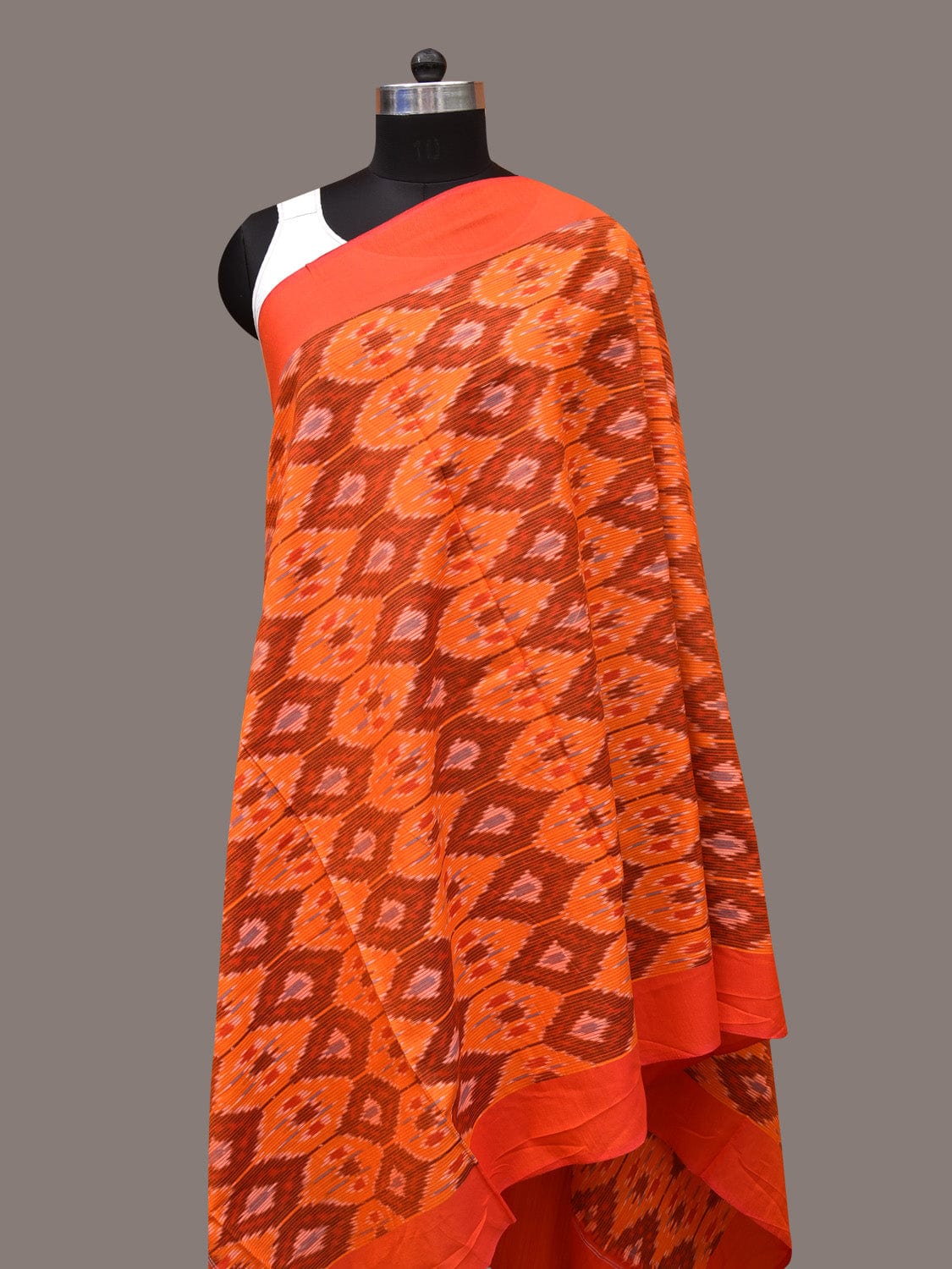Orange Pochamaplly Ikat Cotton Handloom Dupatta with Grill Design ds3364