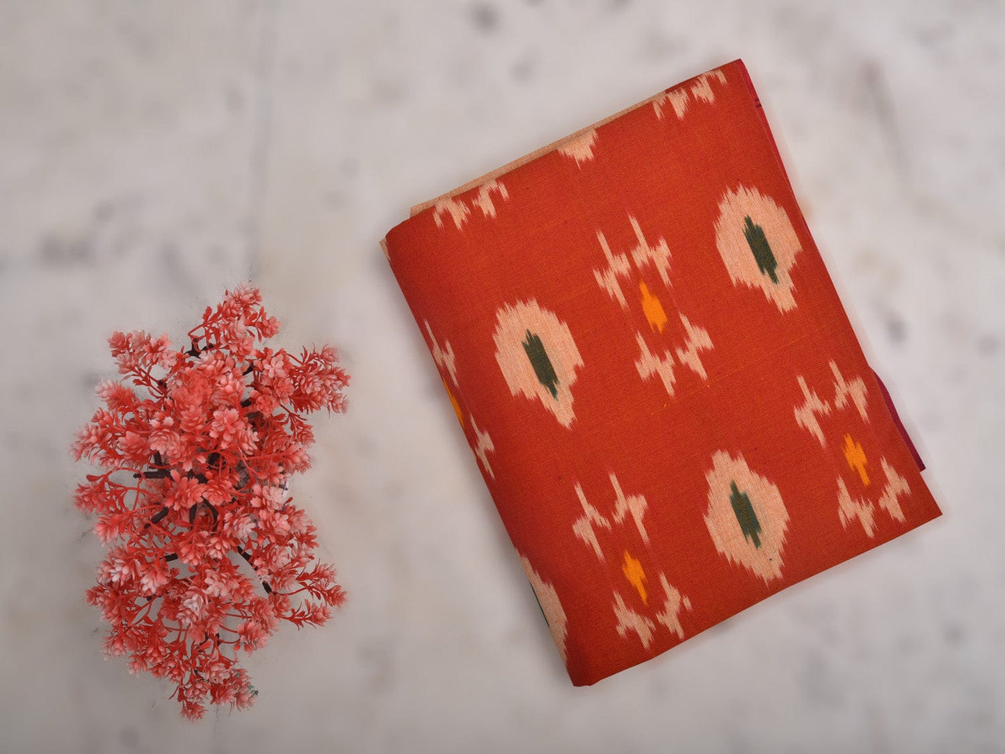 Orange Pochampally Ikat Cotton Handloom Bedsheet with Body Buta Design 90 x 108 Inches bd0053