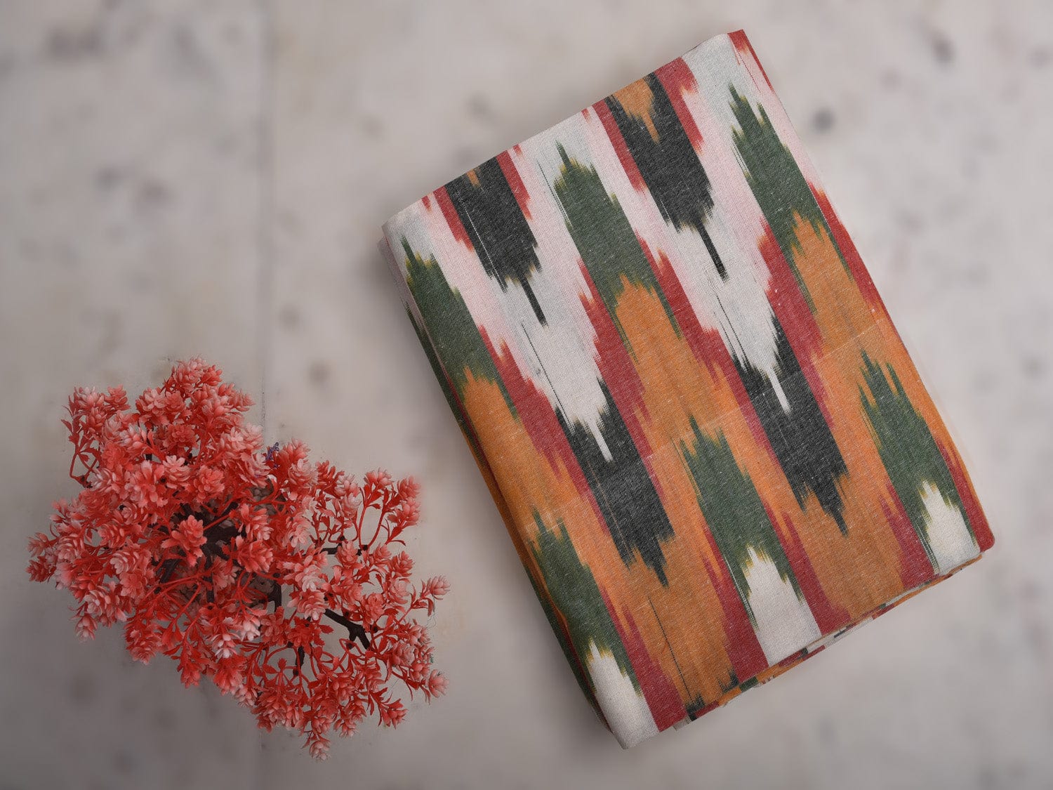 Orange Pochampally Ikat Cotton Handloom Bedsheet with Zig-Zag Design 90 x 108 Inches bd0051