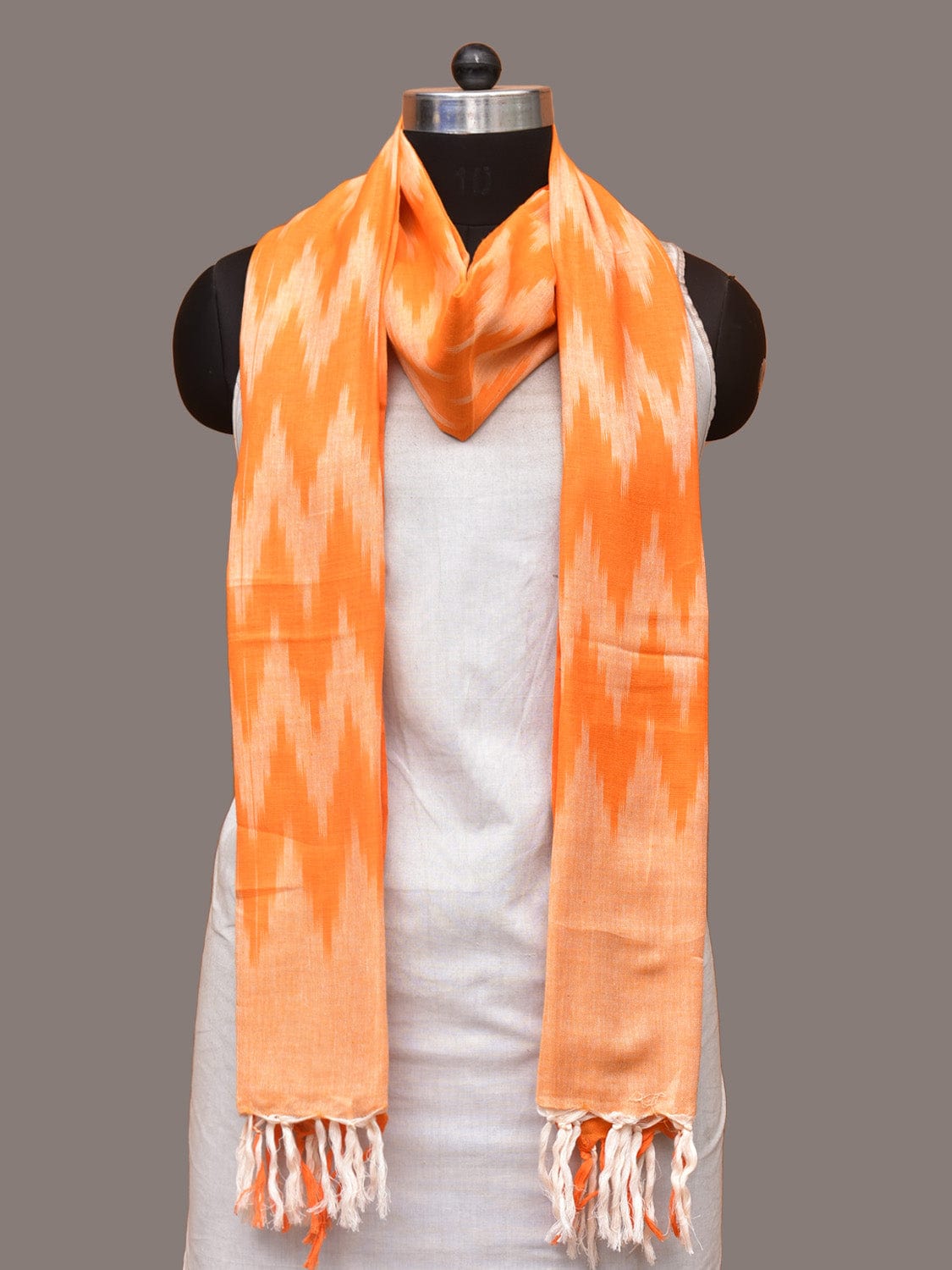 Orange Pochampally Ikat Cotton Handloom Dupatta with Zig-Zag Design ds3328