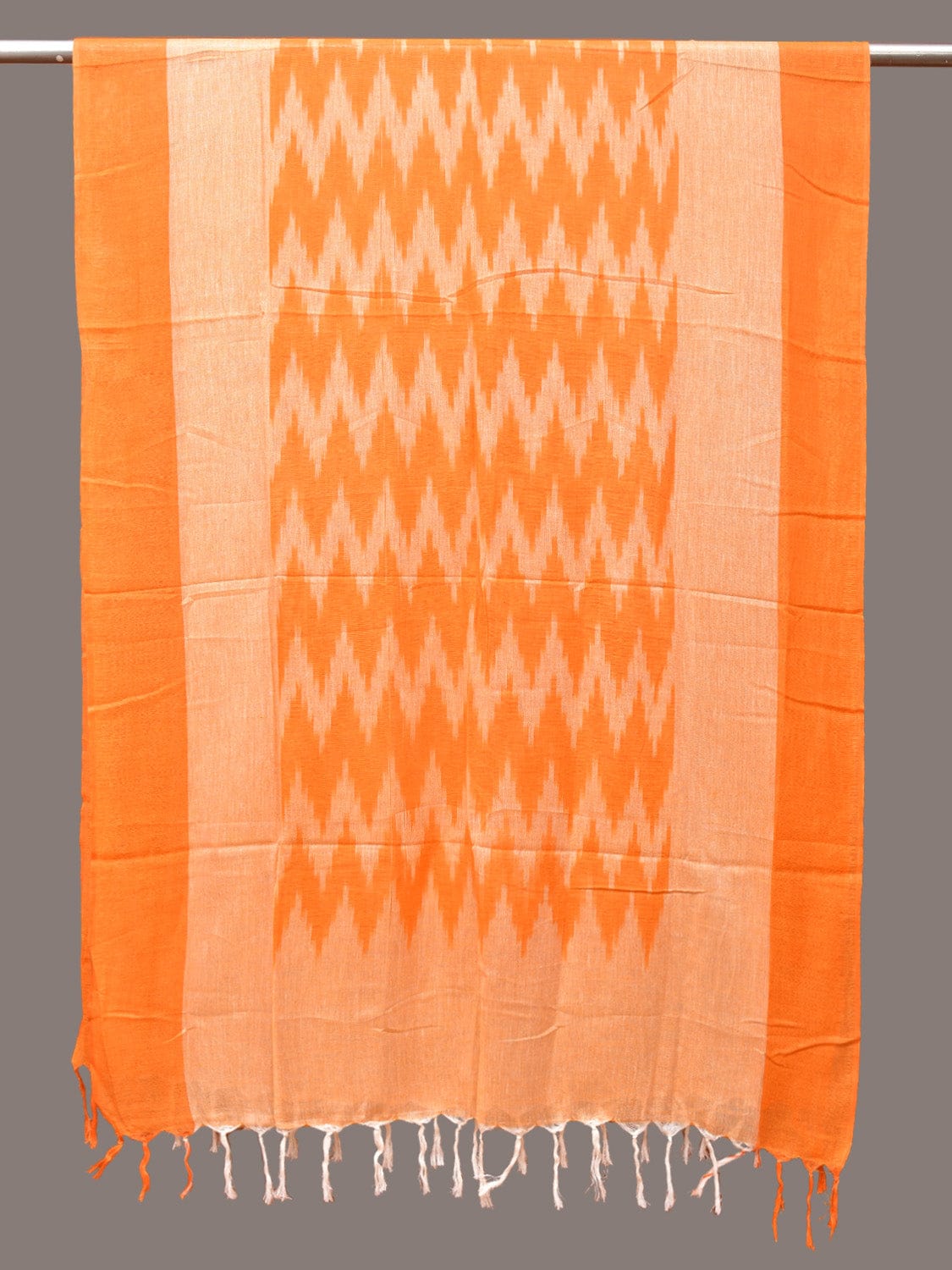 Orange Pochampally Ikat Cotton Handloom Dupatta with Zig-Zag Design ds3328