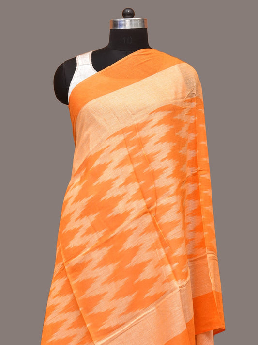 Orange Pochampally Ikat Cotton Handloom Dupatta with Zig-Zag Design ds3328