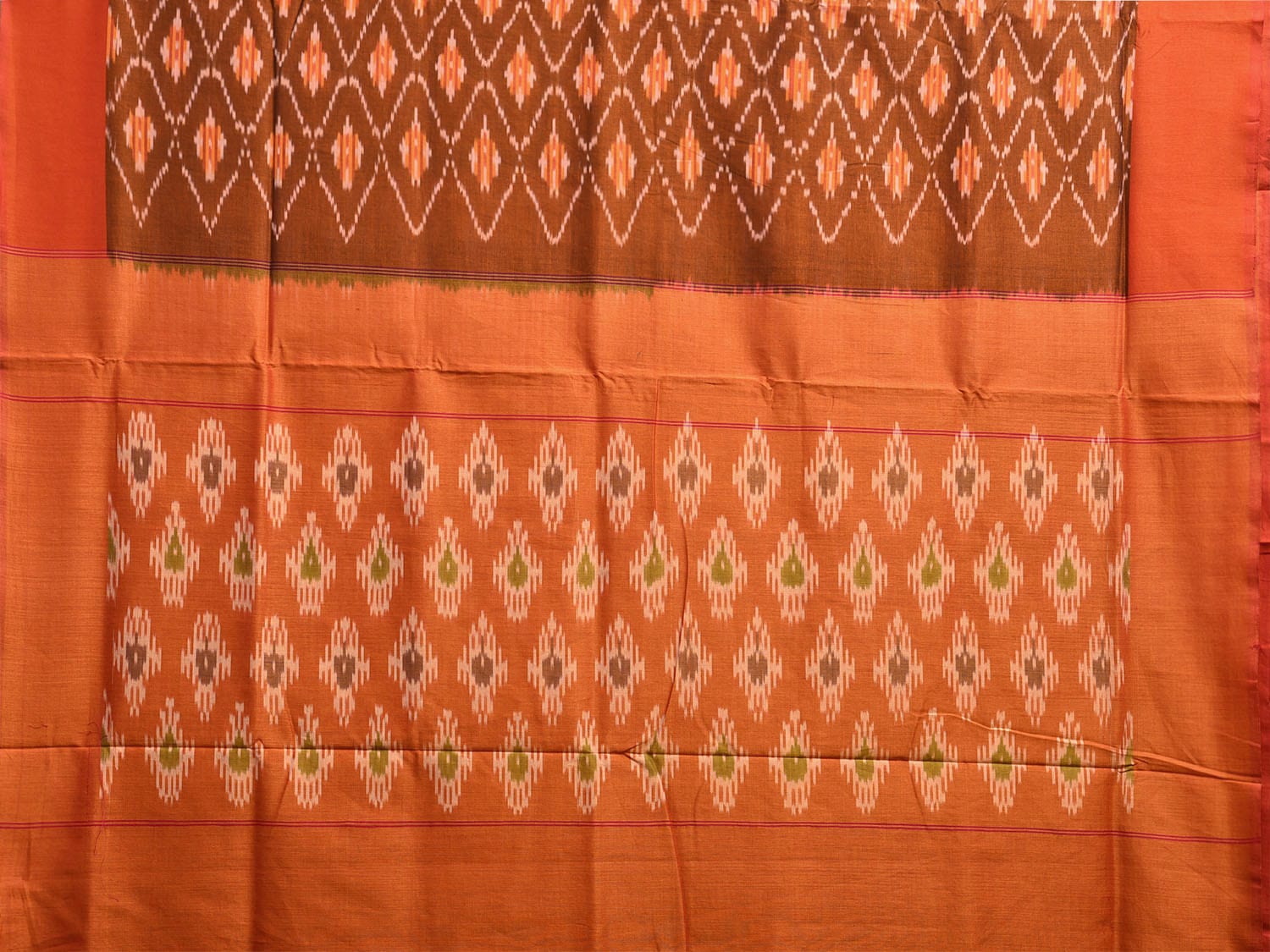 Orange Pochampally Ikat Cotton Handloom Saree with All Over Body and Pallu Design i0896