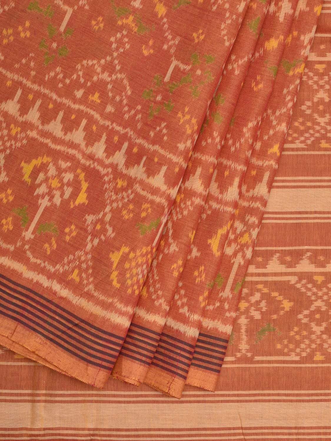 Orange Pochampally Ikat Cotton Handloom Saree with All Over Body Design i0643