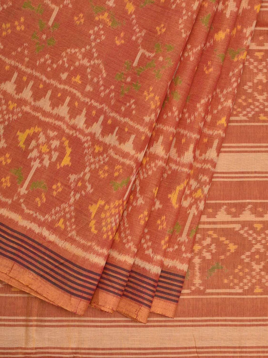 Orange Pochampally Ikat Cotton Handloom Saree with All Over Body Design i0643