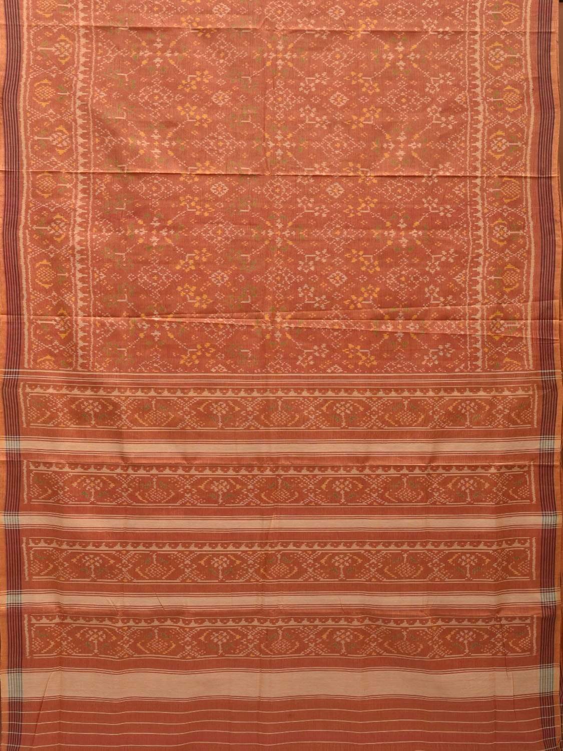 Orange Pochampally Ikat Cotton Handloom Saree with All Over Body Design i0643