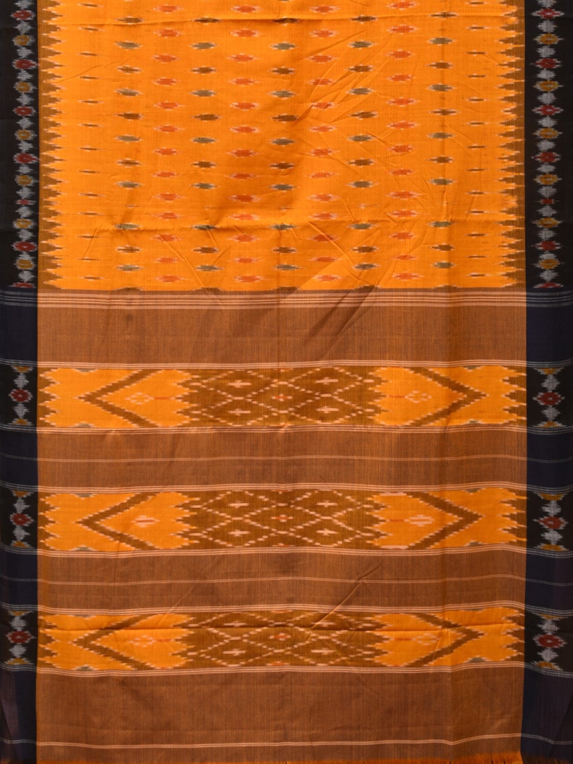 Orange Pochampally Ikat Cotton Handloom Saree with Body Buta and Border Design No Blouse i0825