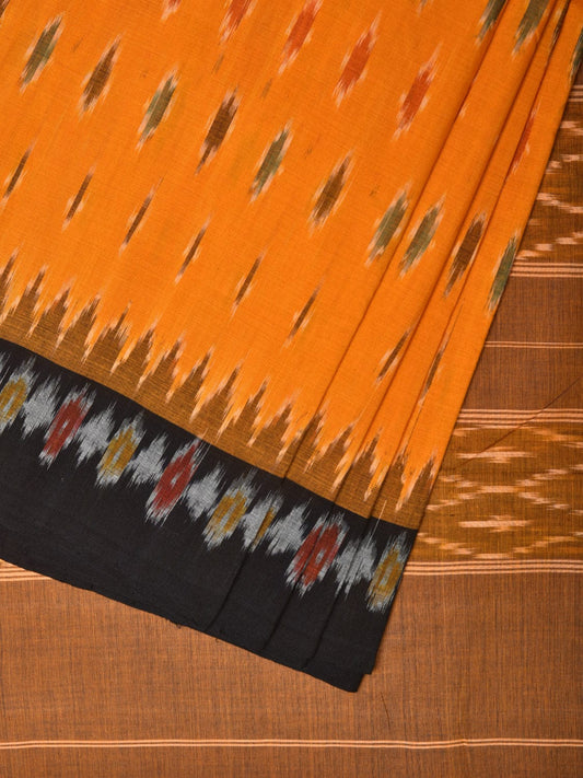 Orange Pochampally Ikat Cotton Handloom Saree with Body Buta and Border Design No Blouse i0825