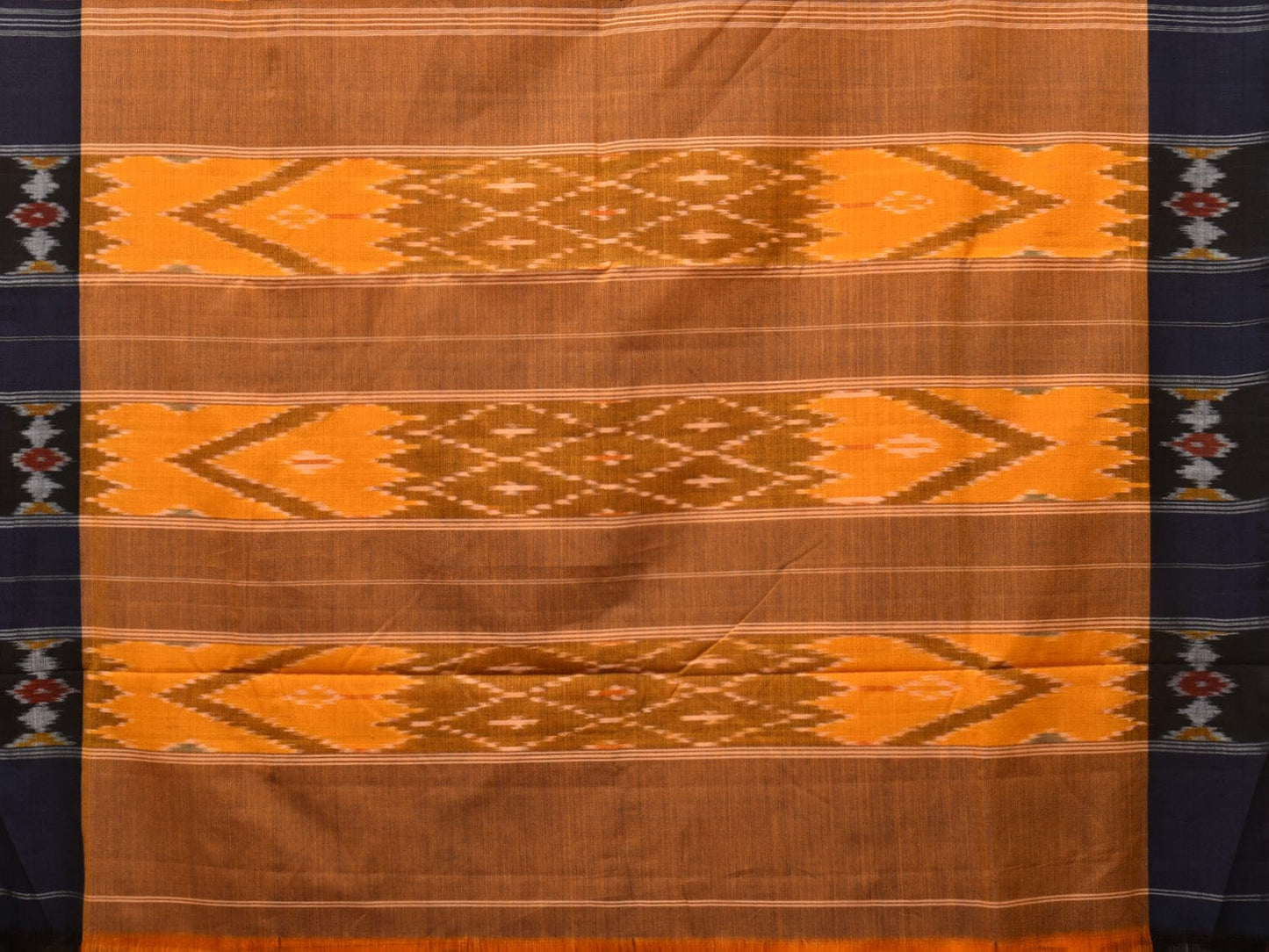 Orange Pochampally Ikat Cotton Handloom Saree with Body Buta and Border Design No Blouse i0825