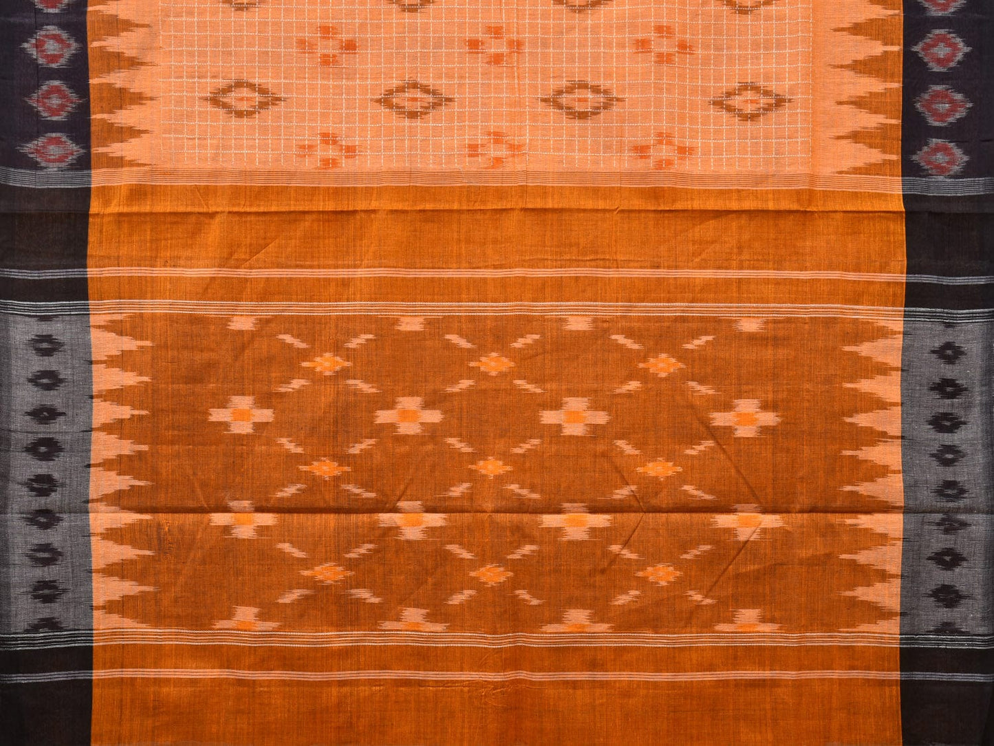 Orange Pochampally Ikat Handloom Saree with Checks and Border Design No Blouse i0818
