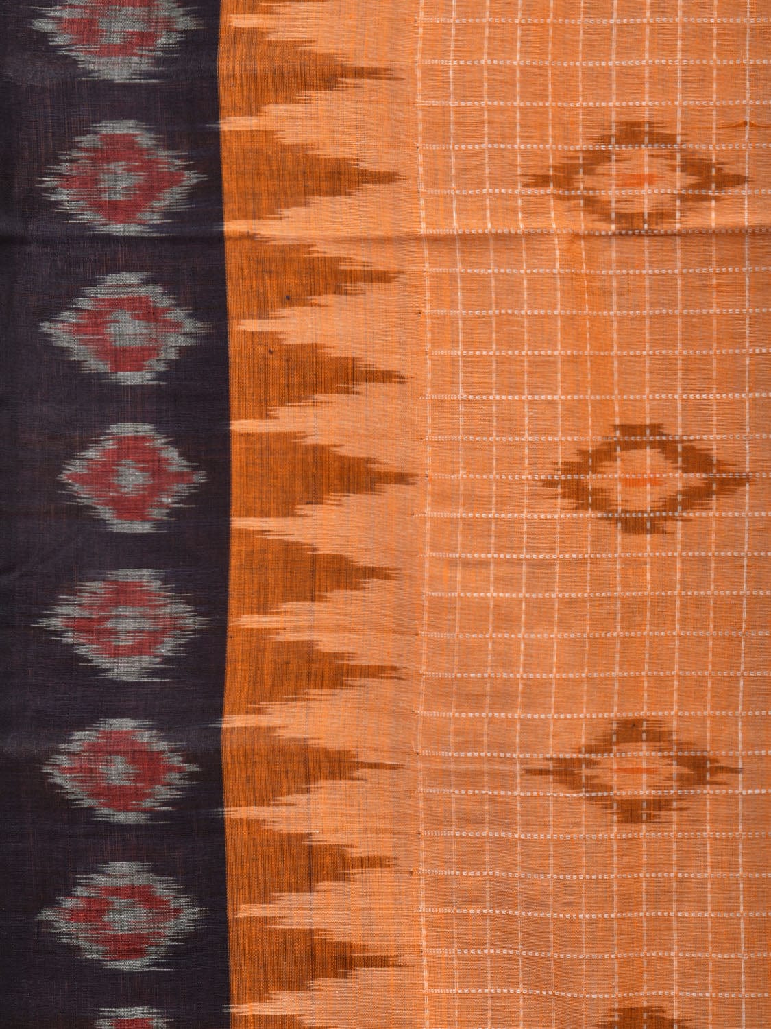 Orange Pochampally Ikat Handloom Saree with Checks and Border Design No Blouse i0818