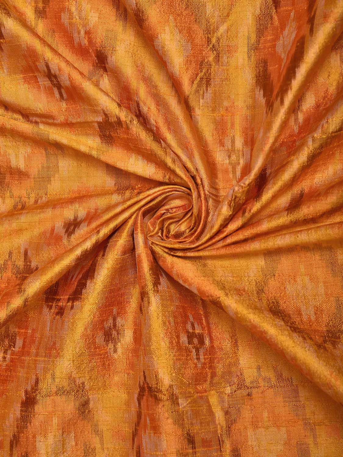 Orange Pochampally Ikat Raw Silk 2.5mts Fabric with Big Buta Design f0273