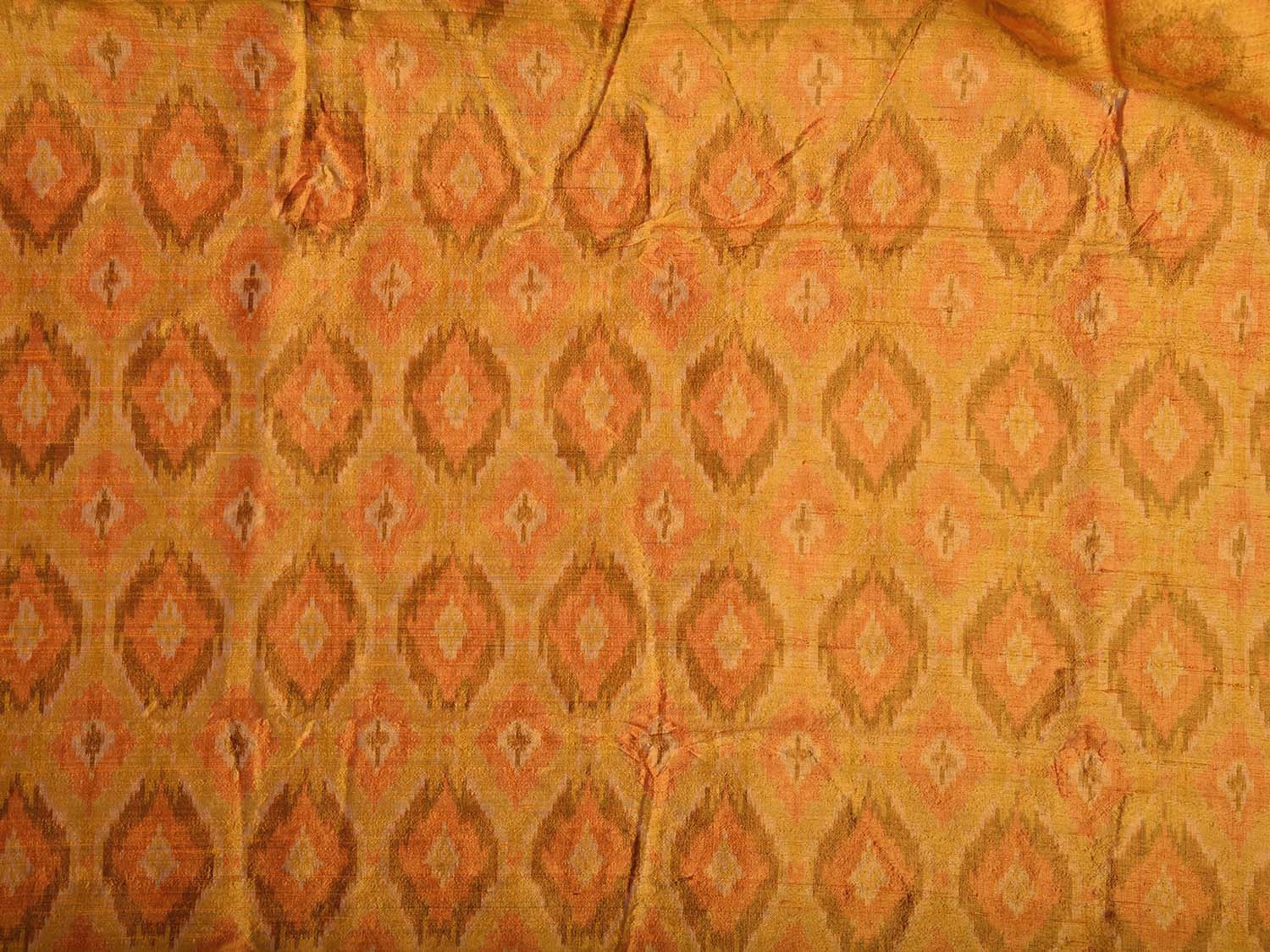 Orange Pochampally Ikat Raw Silk 2.5mts Fabric with Big Buta Design f0273