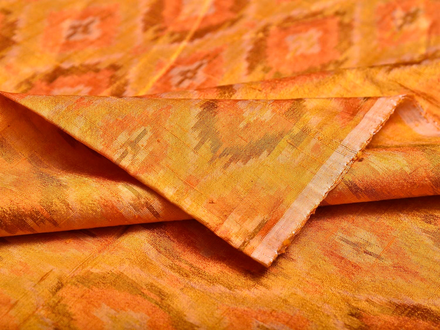 Orange Pochampally Ikat Raw Silk 2.5mts Fabric with Big Buta Design f0273