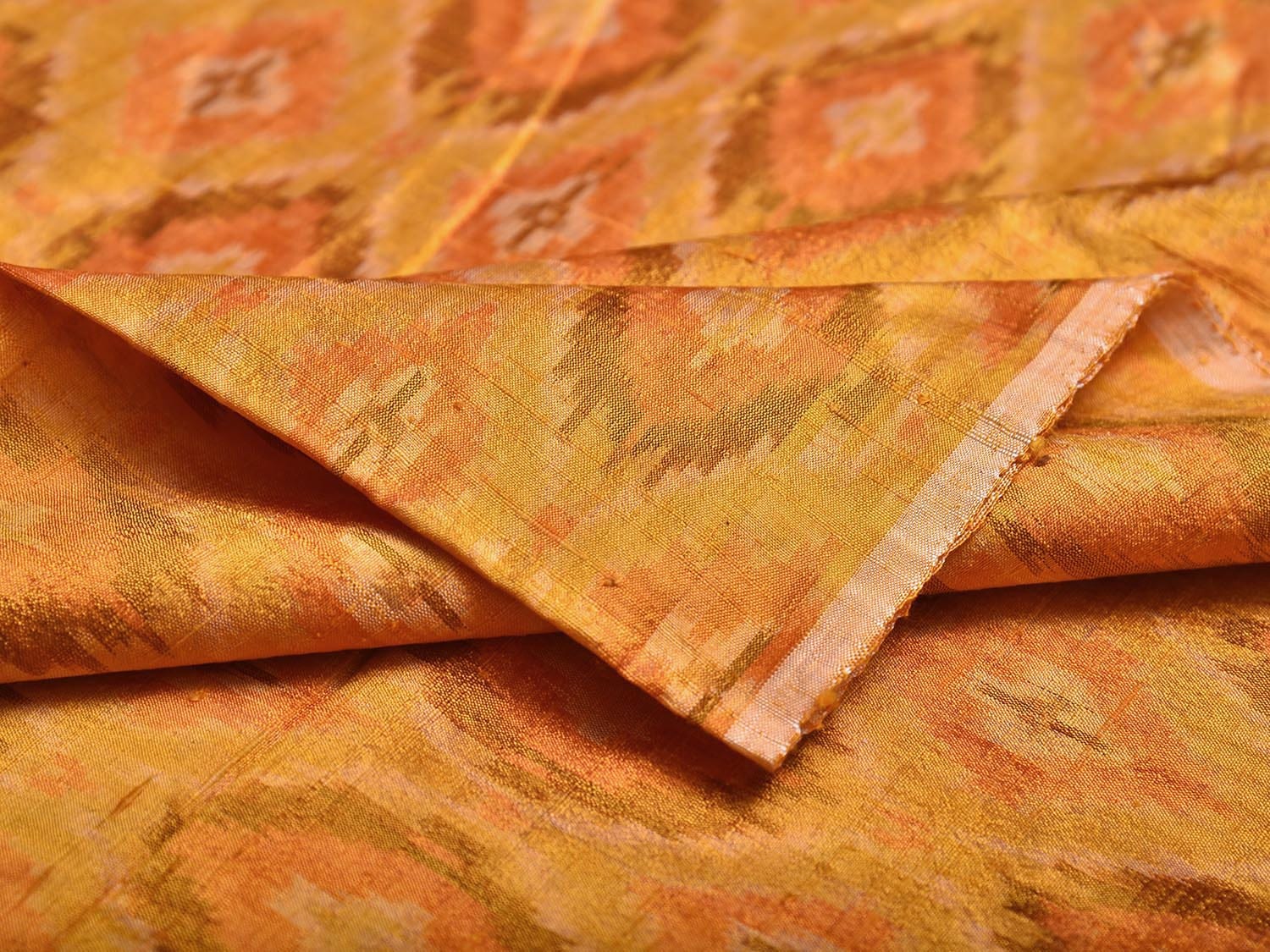Orange Pochampally Ikat Raw Silk 2.5mts Fabric with Big Buta Design f0273