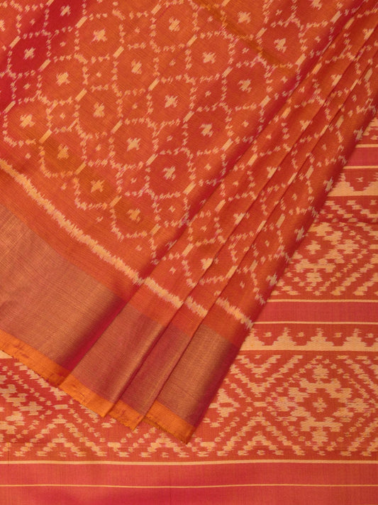 Orange Pochampally Ikat Silk Handloom Saree with All Over Grill Design i0846