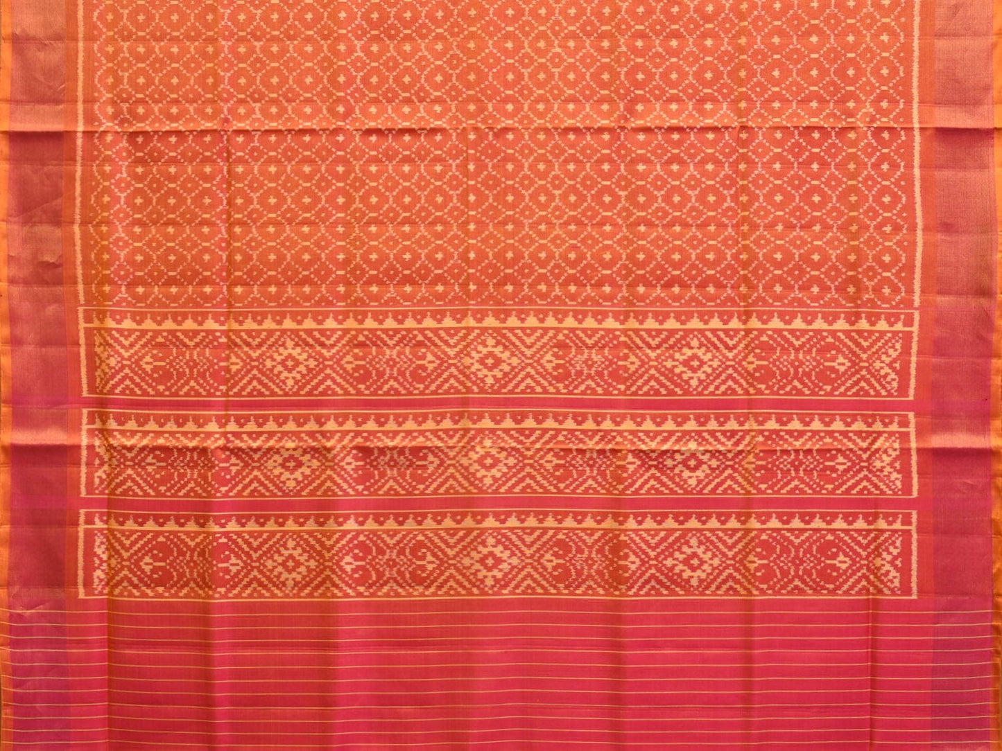 Orange Pochampally Ikat Silk Handloom Saree with All Over Grill Design i0846