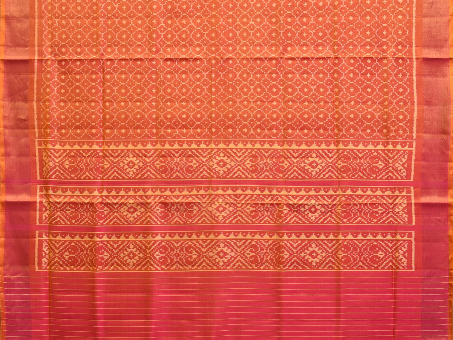 Orange Pochampally Ikat Silk Handloom Saree with All Over Grill Design i0846