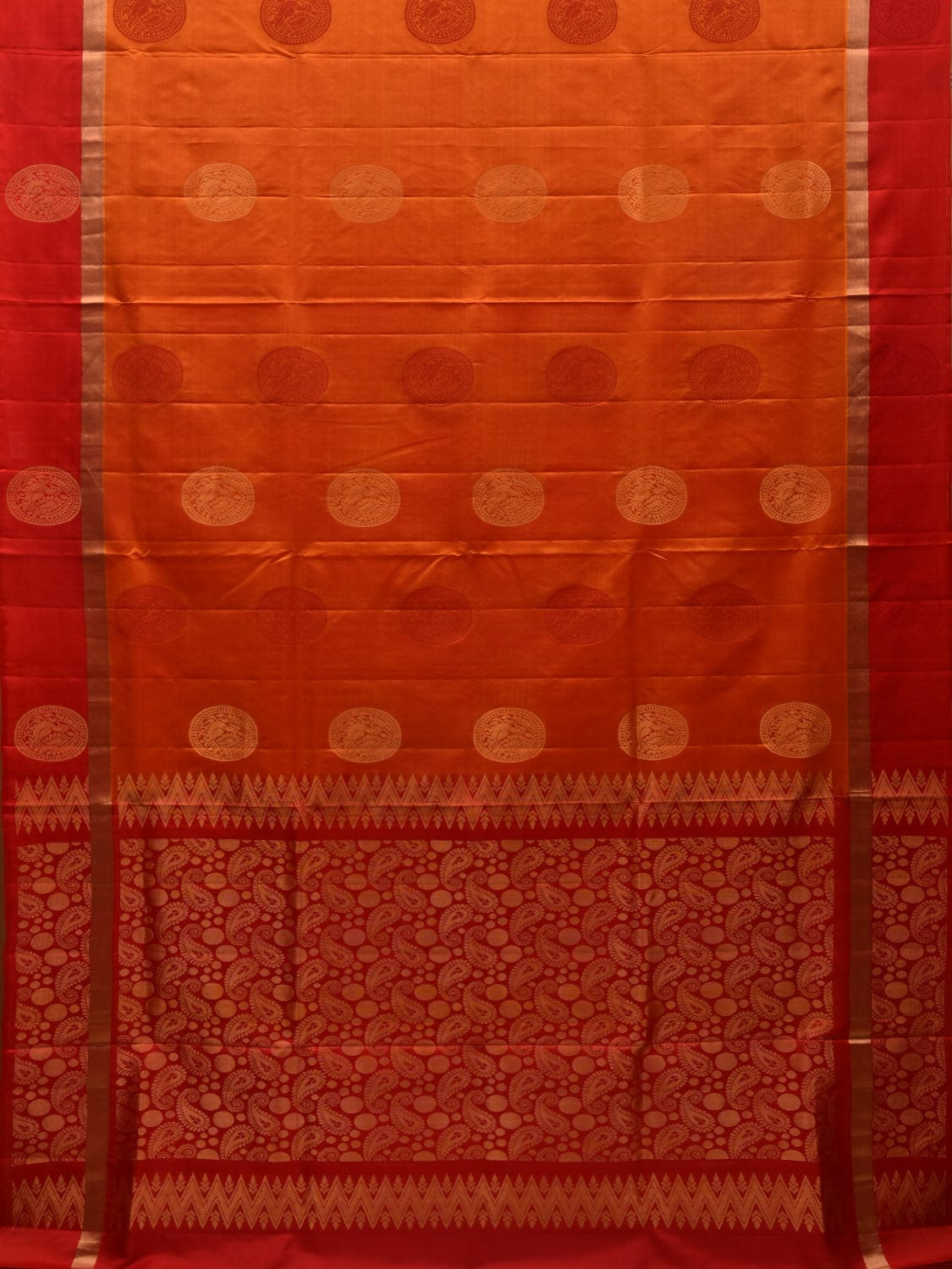 Orange Silk Handloom Saree with Kanchi Buta and Pallu Design o0297