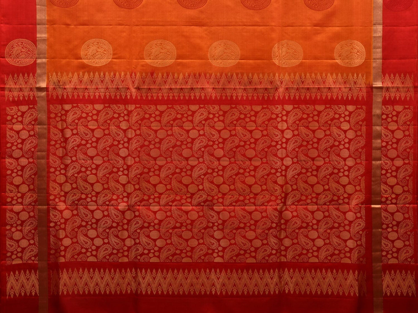Orange Silk Handloom Saree with Kanchi Buta and Pallu Design o0297