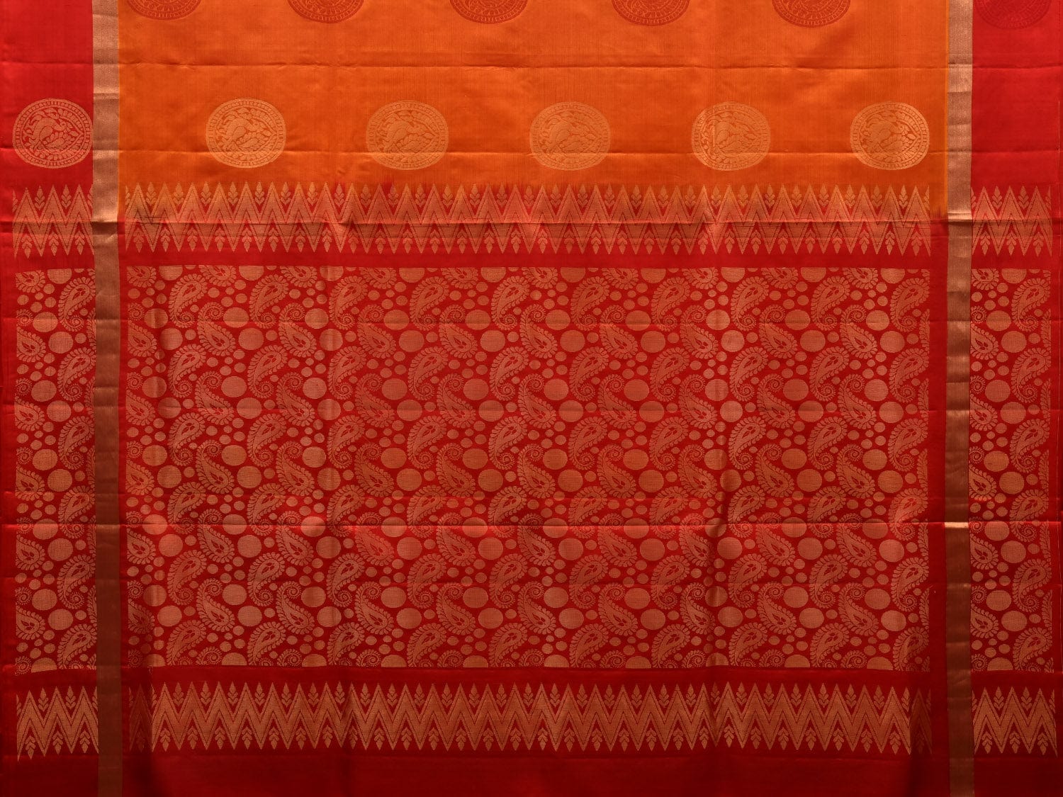 Orange Silk Handloom Saree with Kanchi Buta and Pallu Design o0297