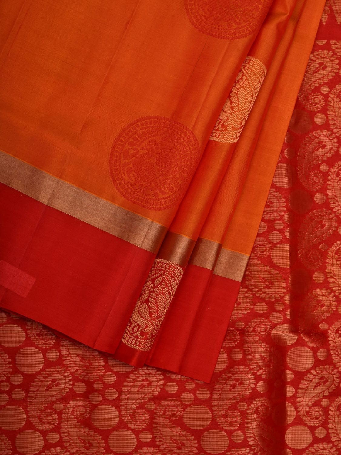 Orange Silk Handloom Saree with Kanchi Buta and Pallu Design o0297