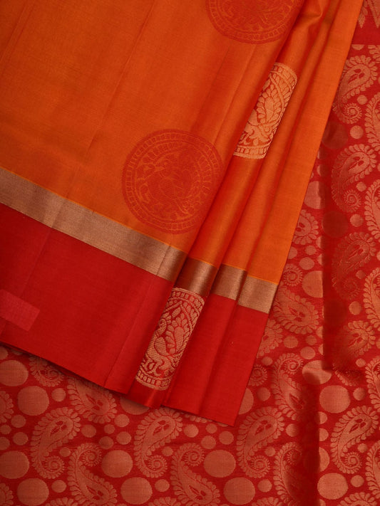 Orange Silk Handloom Saree with Kanchi Buta and Pallu Design o0297