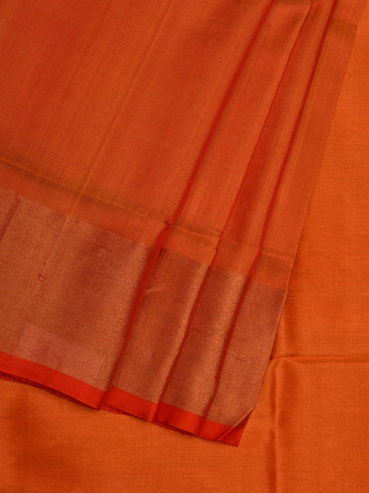 Orange Uppada Silk Handloom Plain Saree with Contrast Pallu Design u183