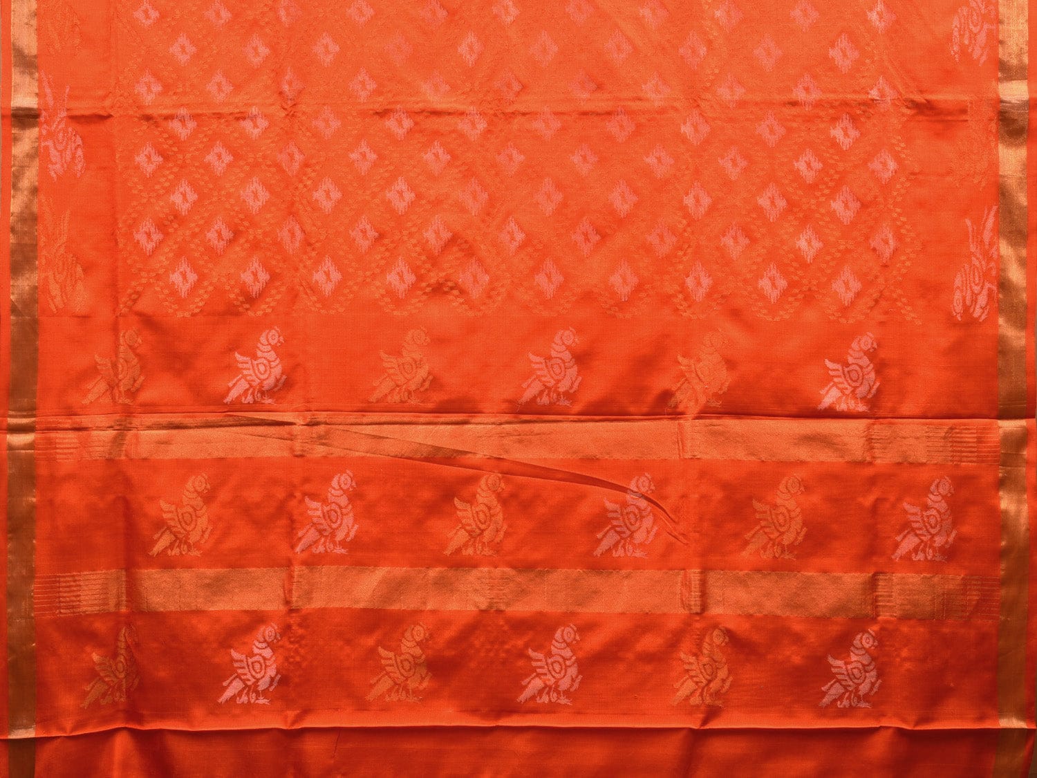 Orange Uppada Silk Handloom Saree with All Over and Border Design u1139