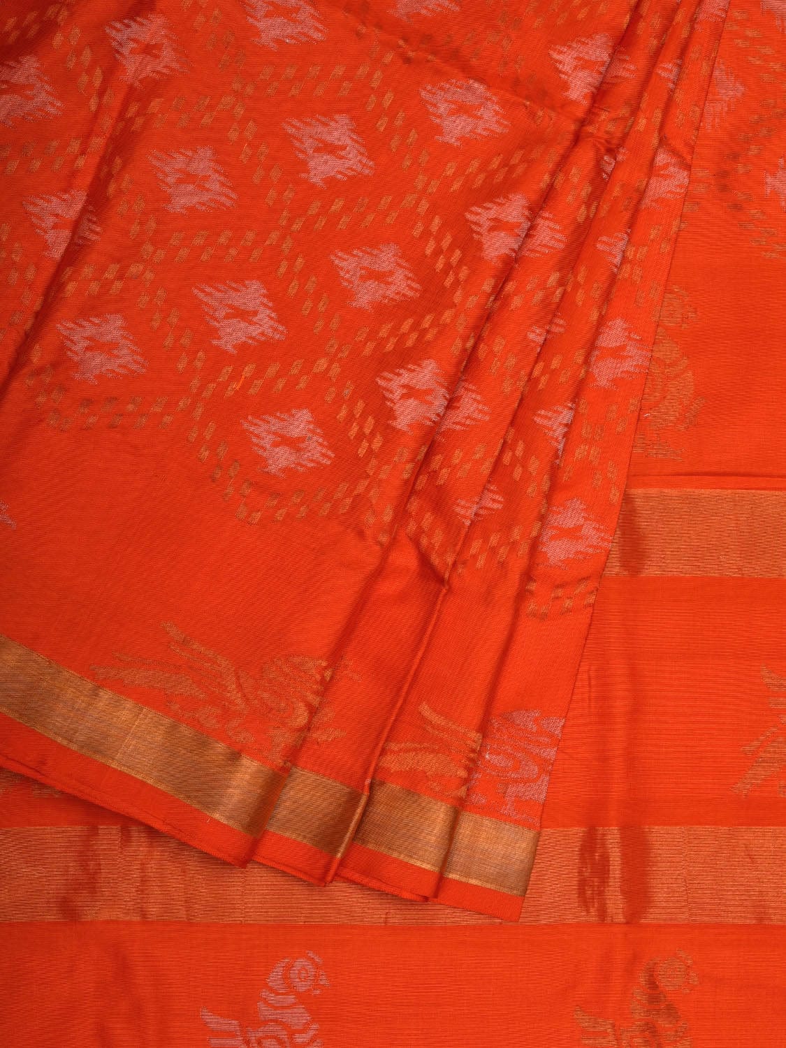 Orange Uppada Silk Handloom Saree with All Over and Border Design u1139