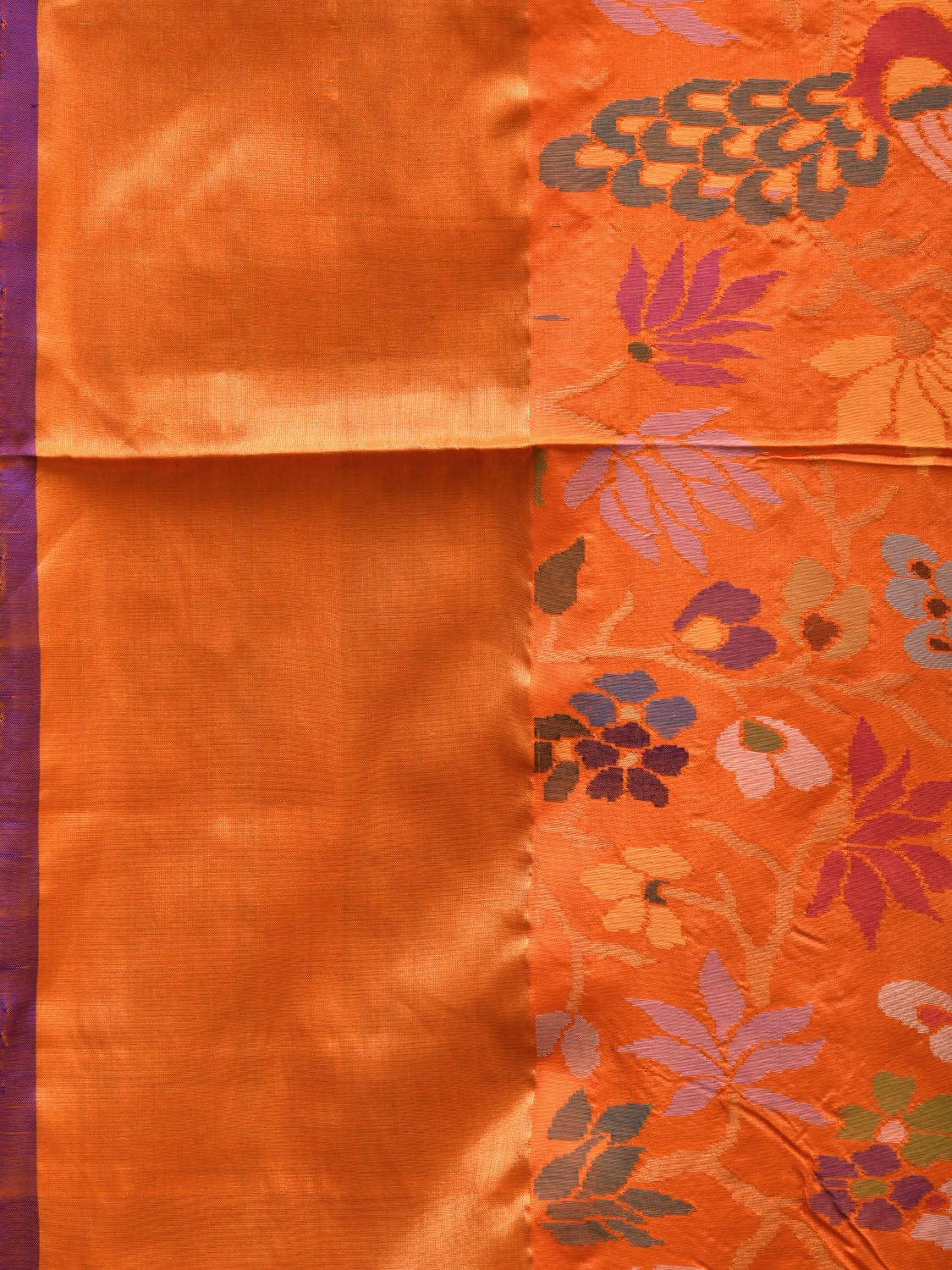 Orange Uppada Silk Handloom Saree with All Over Flowers and Peacocks Jamdani Design u1865
