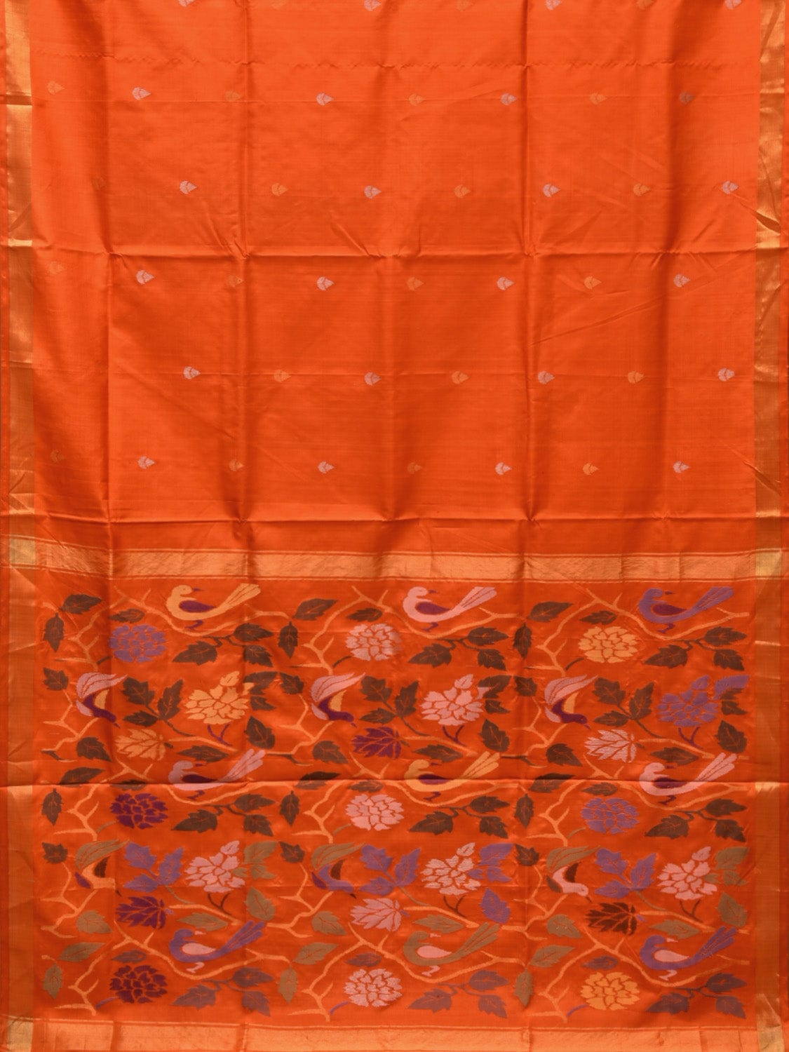 Orange Uppada Silk Handloom Saree with Birds and Floral Pallu Design u2136