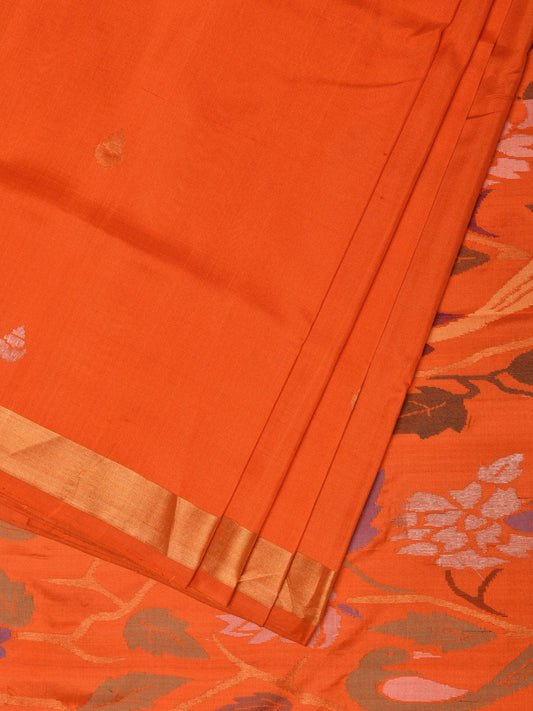 Orange Uppada Silk Handloom Saree with Birds and Floral Pallu Design u2136