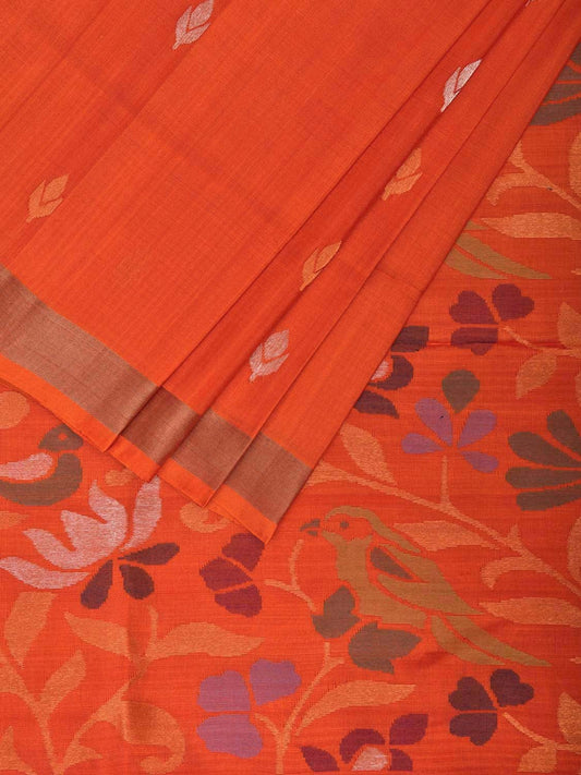Orange Uppada Silk Handloom Saree with Floral and Birds Pallu Design u2337