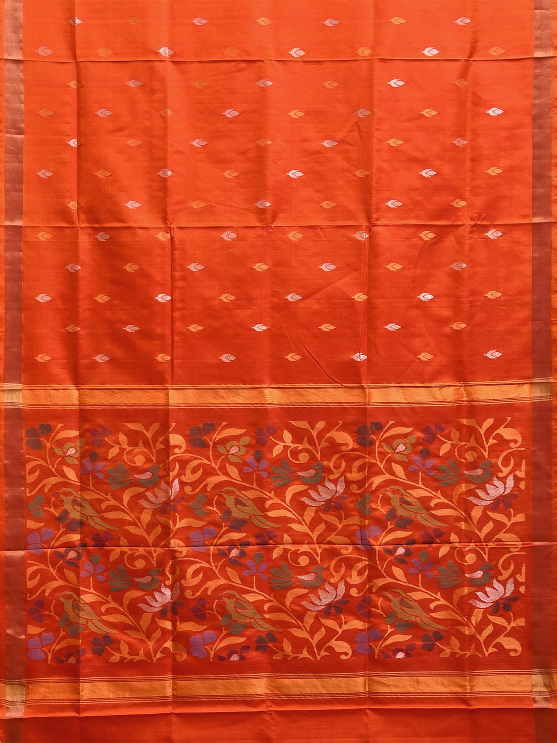 Orange Uppada Silk Handloom Saree with Floral and Birds Pallu Design u2337