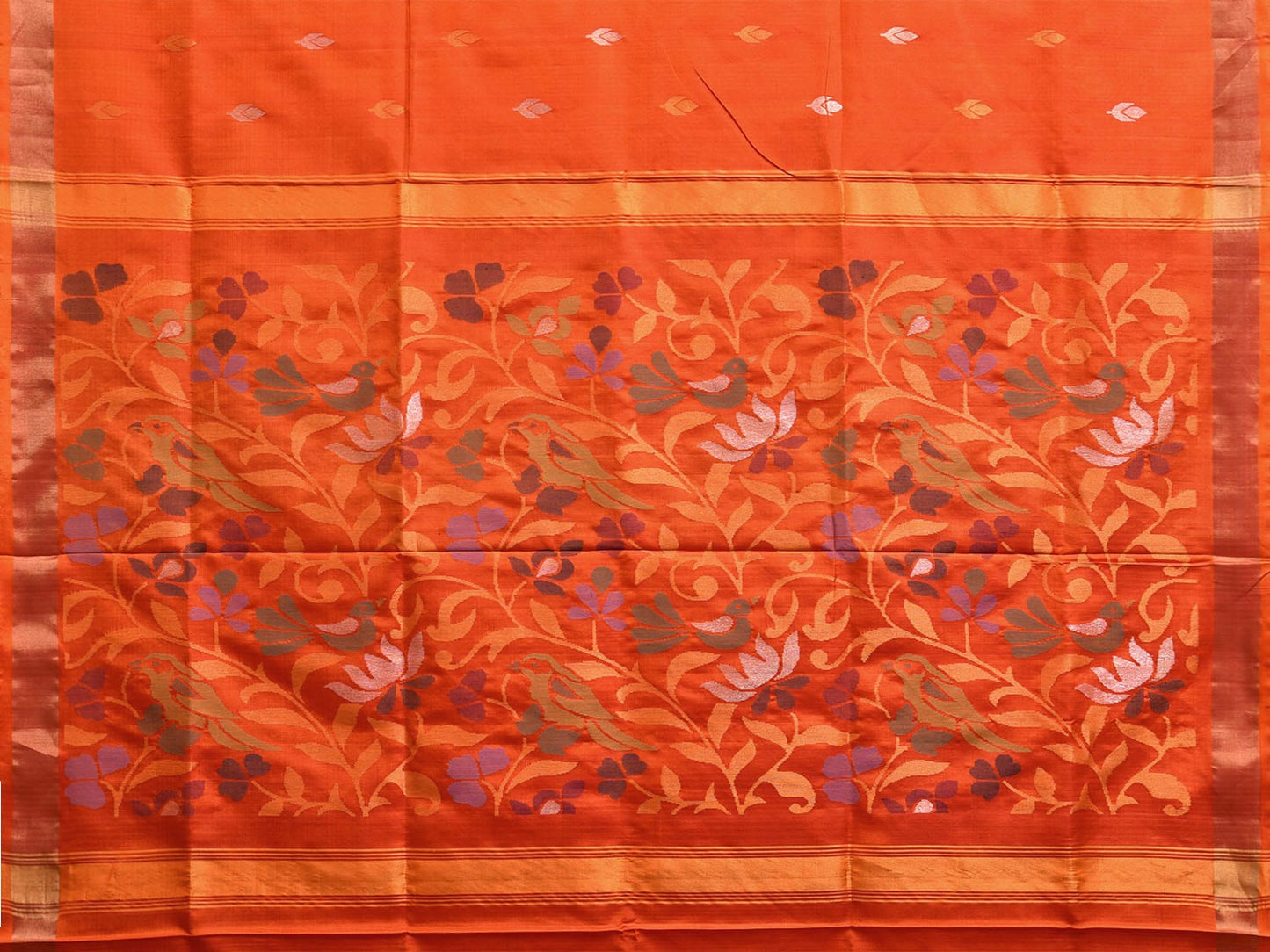 Orange Uppada Silk Handloom Saree with Floral and Birds Pallu Design u2337